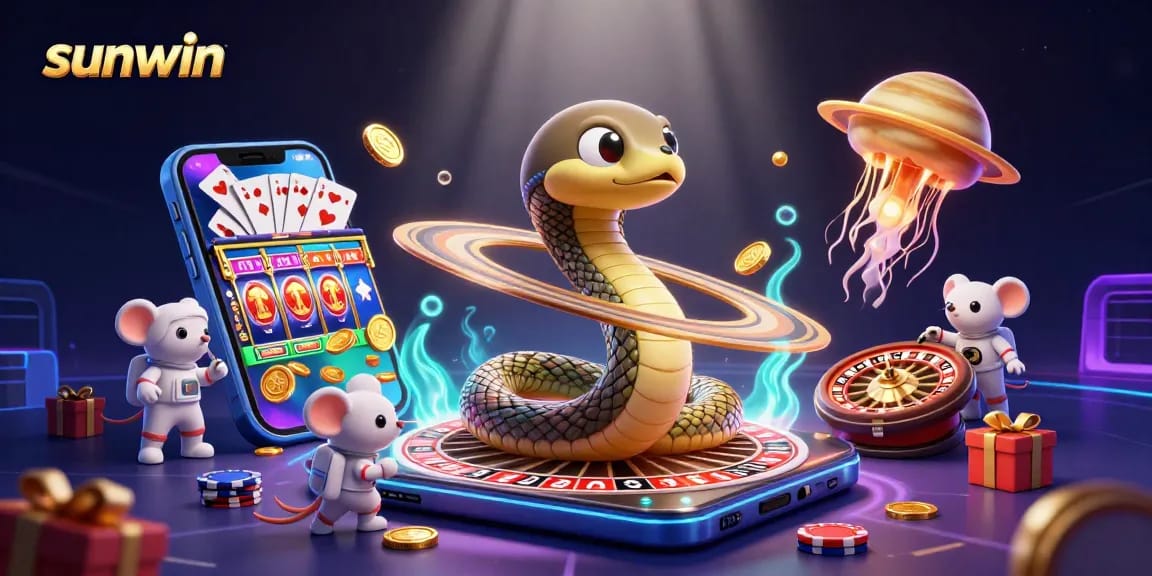 Engage in exciting games at sunwin with cosmic characters and vibrant casino elements.