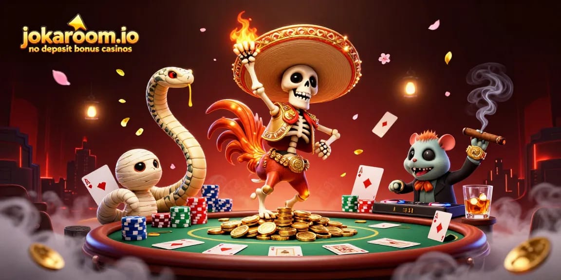 Celebrate wins at jokaroom.io no deposit bonus casinos with vibrant casino characters and dynamic gaming elements.