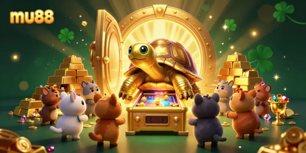 Play exciting games and win big at mu88 with vibrant casino-themed 3D illustration.