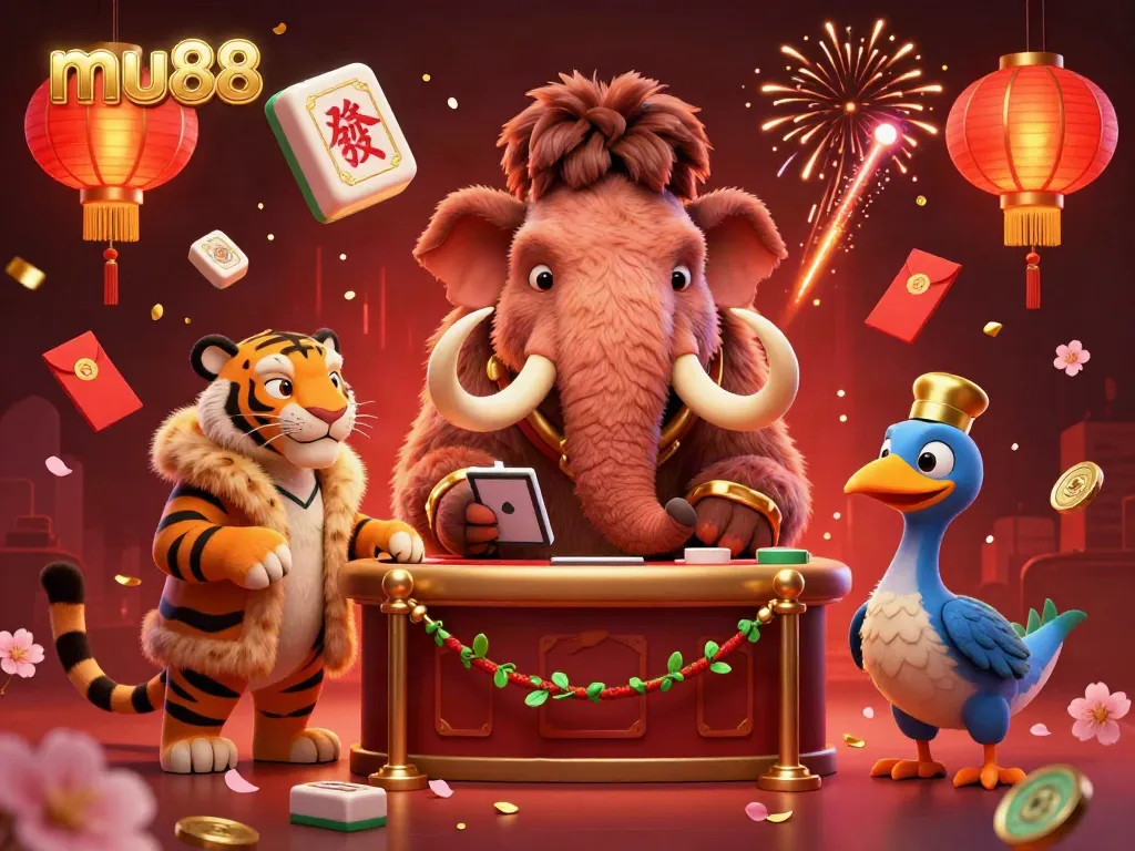Experience the excitement of mu88 with a woolly mammoth bouncer and vibrant casino elements.