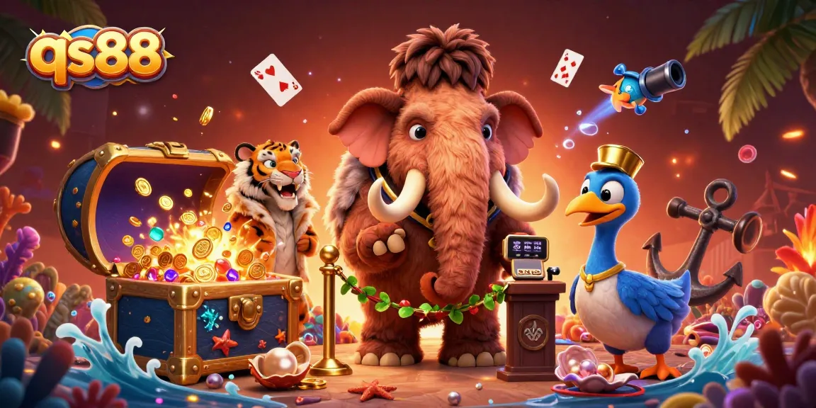 Experience the thrilling qs88 casino with vibrant characters and dynamic elements in a rich, engaging scene.