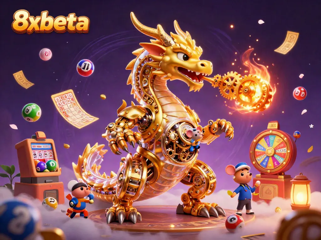 Experience thrilling moments at 8xbeta with a dynamic scene of gambling action featuring a golden dragon and interactive game elements.