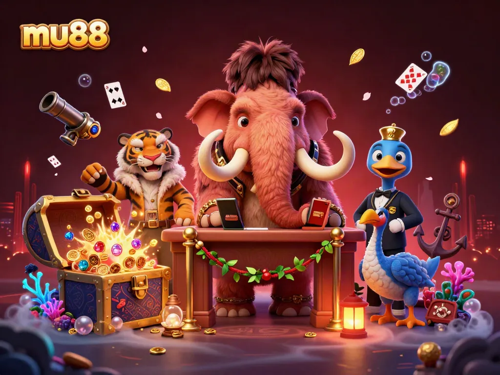 Experience thrilling gaming adventures at mu88 with dynamic casino characters and vibrant treasures.